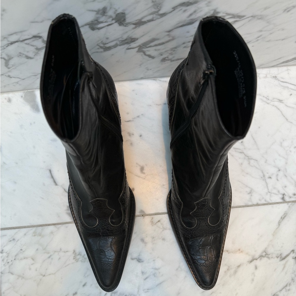 Vintage Franco Sarto Black Leather Animal Print Heeled Boots - Picture 3 of 9